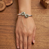 modern 925 silver kada bracelet with double stone design