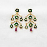 gold plated silver chandelier earrings green enamel