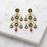 statement green enamel drop earrings festive wear