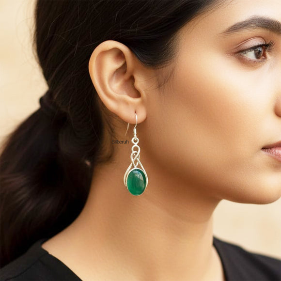 925 Silver Green Onyx Earrings handcrafted in sterling silver