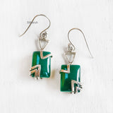 Green Onyx Chevron Silver Earring