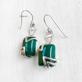 Green Onyx Chevron Silver Earring