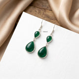 925 silver natural Green Onyx double drop earrings