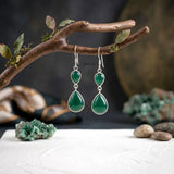 Handcrafted 925 sterling silver earrings with two green onyx stones
