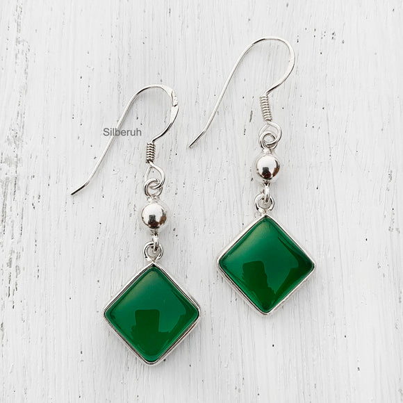 Green Onyx Drop Silver Earring