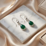 Natural Green Onyx sterling silver drop earrings for women