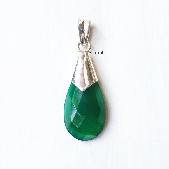 Green Onyx Drop Silver Pendant