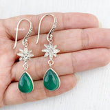 Green Onyx Engraved Silver Earring