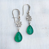 Green Onyx Engraved Silver Earring