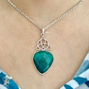 Green Onyx Facetted Triquetra Silver Pendant