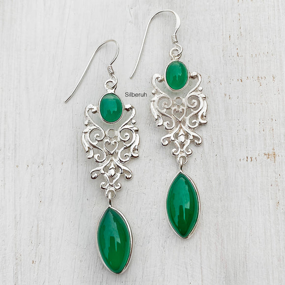 Green Onyx Filigree Silver Earring