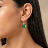 Polished sterling silver fixed hook earrings with green stone