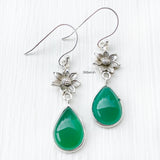 Green Onyx Flower Silver Earring