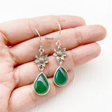 Green Onyx Flower Silver Earring