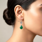 Floral sterling silver earrings with natural Green Onyx gemstones
