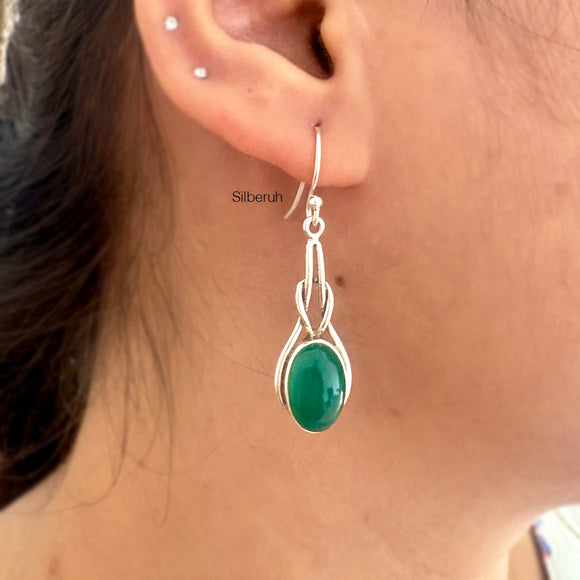 Green Onyx Knot Silver Earring