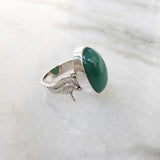 Green Onyx Leaf Silver Ring