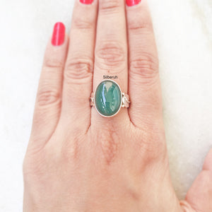 Green Onyx Leaf Silver Ring