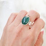 Green Onyx Leaf Silver Ring