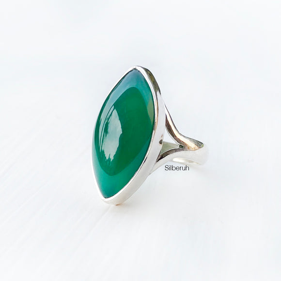 Green Onyx Marquise Silver Ring