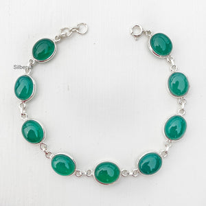 Green Onyx Oval Silver Bracelet