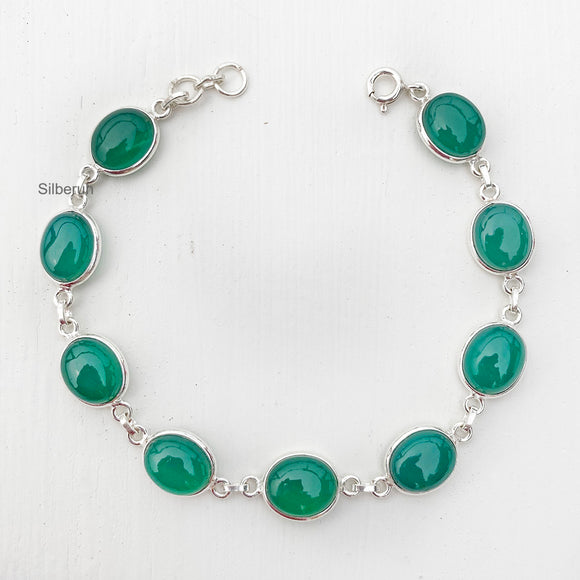 Green Onyx Oval Silver Bracelet