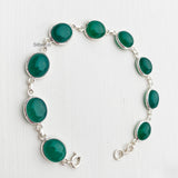 Green Onyx Oval Silver Bracelet