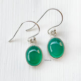 Green Onyx Oval Silver Earring