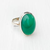Green Onyx Oval Silver Ring