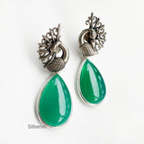 Green Onyx Peacock Drop Silver Earring