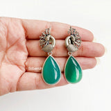 Green Onyx Peacock Drop Silver Earring