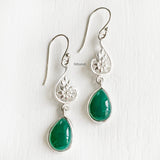 Green Onyx Phool Silver Earring