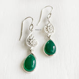 Green Onyx Phool Silver Earring