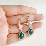 Green Onyx Phool Silver Earring