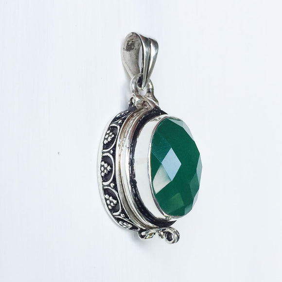 Green Onyx Poison Box Silver Pendant