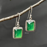 Green Onyx Rectangle Silver Earring