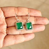 Green Onyx Rectangle Silver Earring