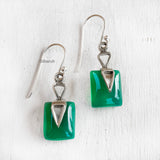 Green Onyx Rectangular Silver Earring