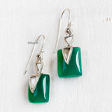 Green Onyx Rectangular Silver Earring