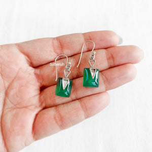 Green Onyx Rectangular Silver Earring