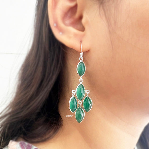 Green Onyx Silver Chandelier Earring