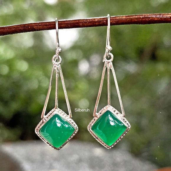 Green Onyx Silver Earring