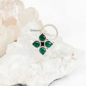 Green Onyx Silver Nose Pin