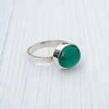 Green Onyx Silver Oval Ring