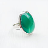 Green Onyx Silver Oval Ring