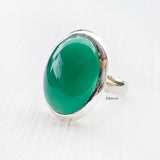 Green Onyx Silver Oval Ring