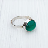 Green Onyx Silver Oval Ring