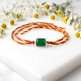 Handmade Silver Rakhi with Natural Green Onyx Stone