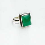 Green Onyx Silver Rectangle Ring