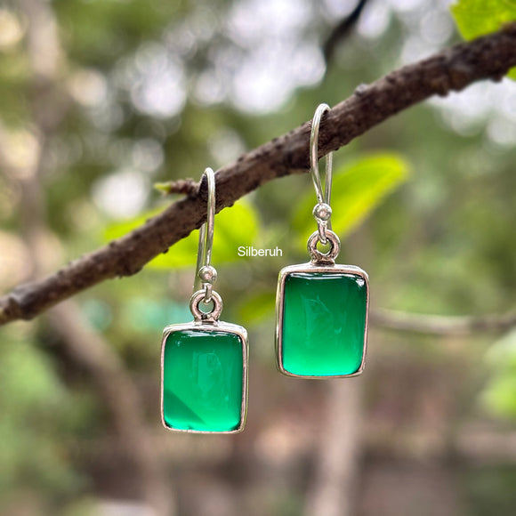 Green Onyx Simple Silver Earring